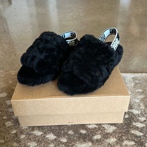 Black Lamb Fur Ugg Slippers